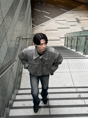 Vintage Velvet Leather Jacket (Grey)