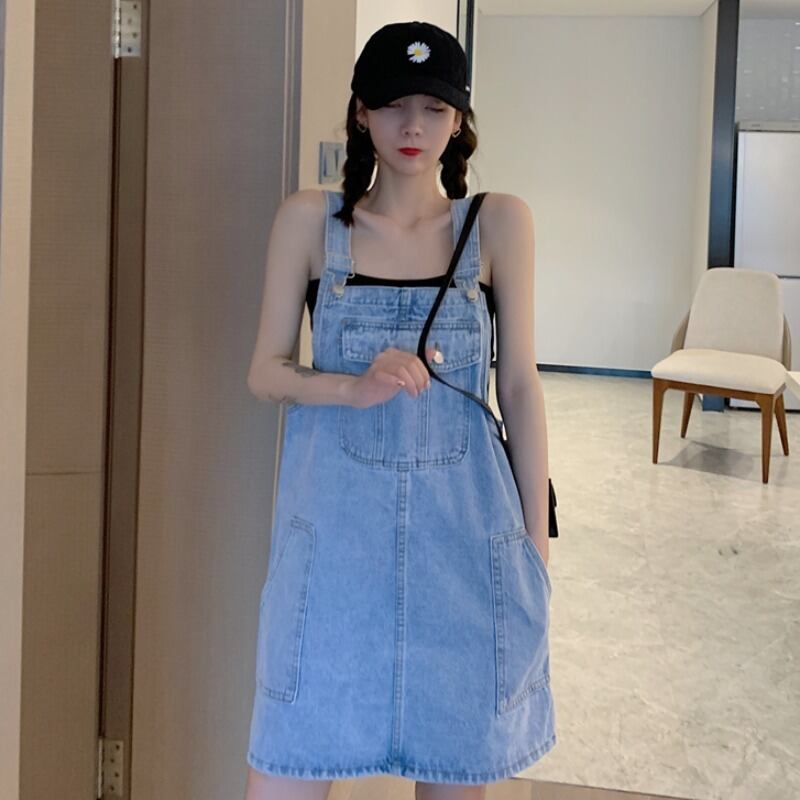 ウエスタンスタイルの年齢を減らすルーズストラップデニムスカート2020年夏のバージョン新しいレトロウォッシュオールマッチドレス女性 1号婦人90597042316