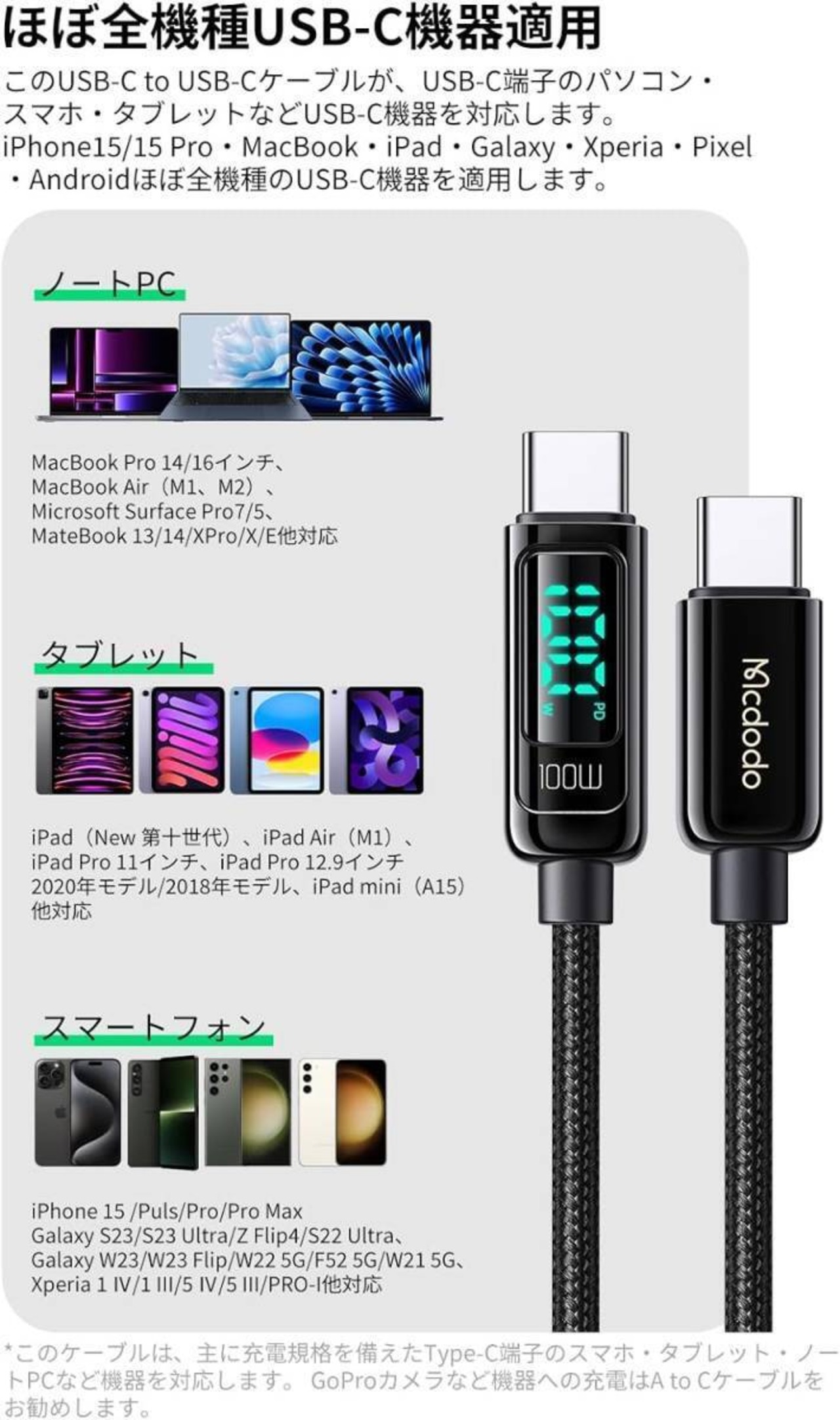 Mcdodo USB-C to USB-C ケーブル 1.2m PD 100W急速充電 iPhone E-markerチップ搭載 高速データ転送