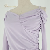 社交ダンス 衣装 トップス ブラウス パープル系 チャコットロイヤルダンス Chacott ROYAL DANCE 紫 無地 シンプル 練習 レッスン 日本製 明るい 淡い 上品 かわいい ダンス衣装 イベント ステージ オフショルダー パーティー