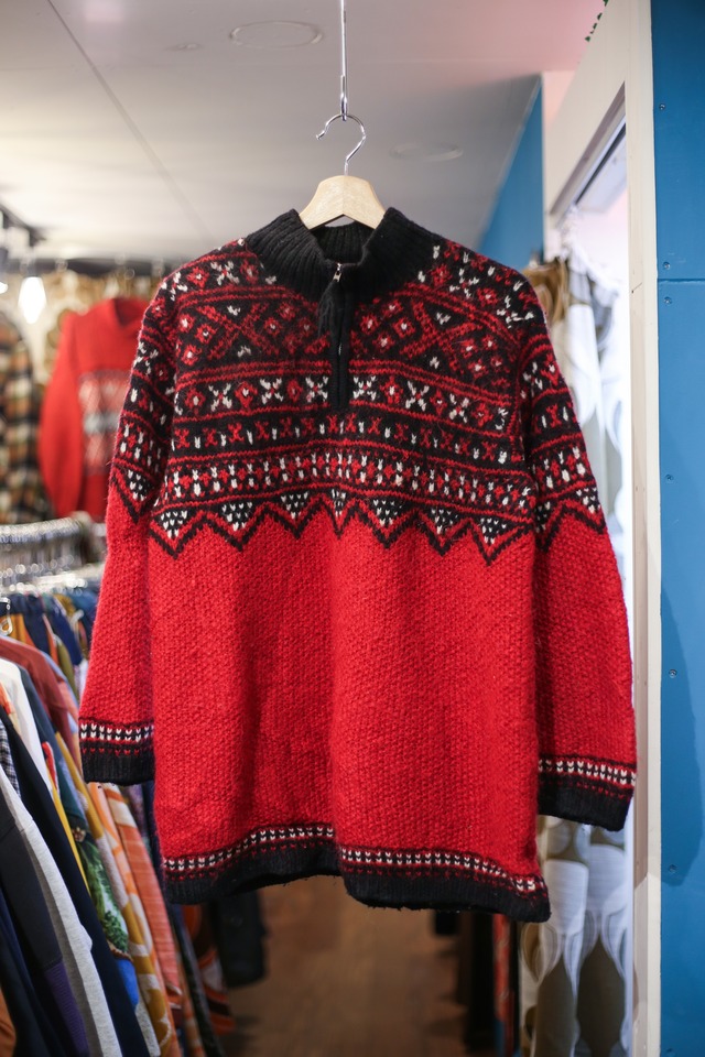 Mohair mix wool half zip hi neck knit