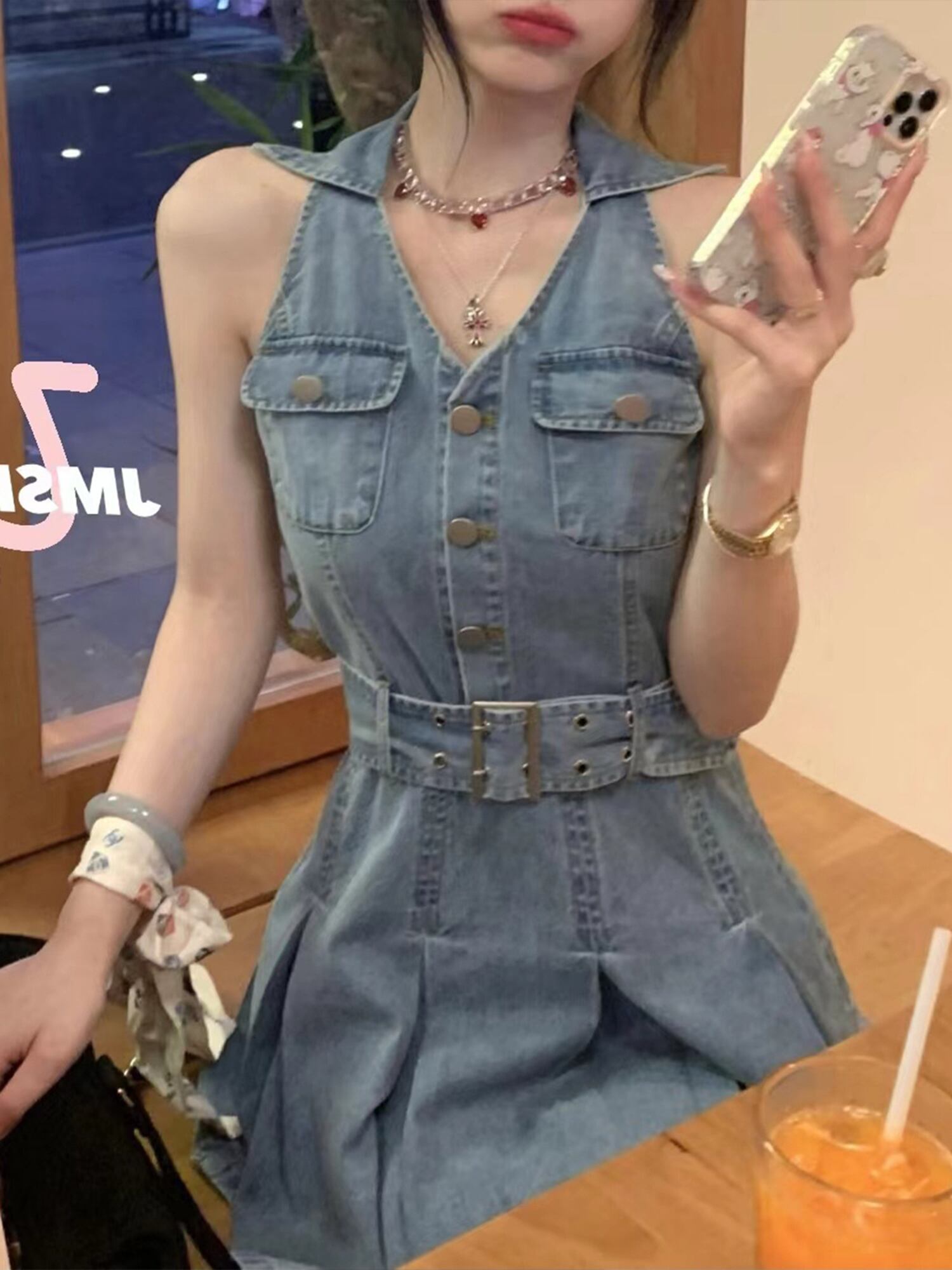 2color プリーツでかわいらしさup♡ノースリーブデニムミニ 2color プリーツでかわいらしさup♡ノースリーブデニムミニ