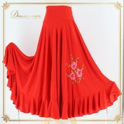 フラメンコ 衣装 ファルダ スカート 赤 刺繍 ボランテ フリル 花 伸縮 prima boutique プリマブティック ストレッチ レッスン 練習着 レッド系 赤 フラメンコスカート かわいい おしゃれ デザイン レディース 踊り スポーツ ダンス用 練習用