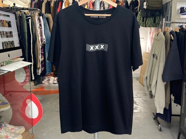 GOD SELECTION XXX  × NUMBER NINE TRIBAL CAMO BOXLOGO TEE BLACK MEDIUM 182829