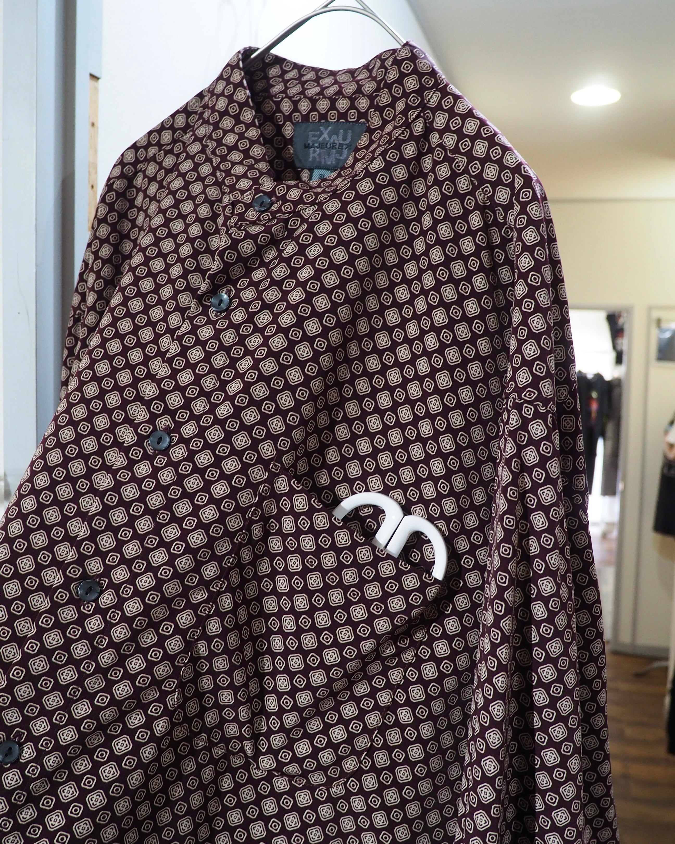 1990s Geometric Dot pattern vintage Drape loose Stand collar Shirt