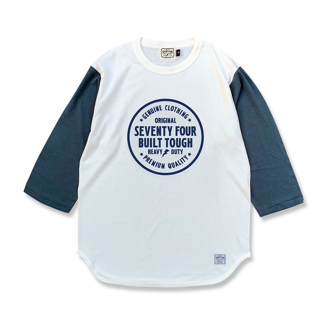 ベースボールTシャツ / SEVENTY FOUR(セブンティーフォー) / BASEBALL T-SHIRT(STAMP LOGO)(NATURAL×DENIM BLUE)(STF26SF4)