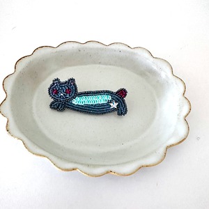 ねこ Blue Gray ／Cat  ブローチ  Brooch　