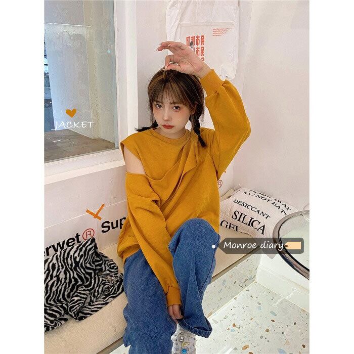 ルーズイエローセーター オータムウィンタートップス コート 秋物 冬物 オフショルダー モンロー99170930829