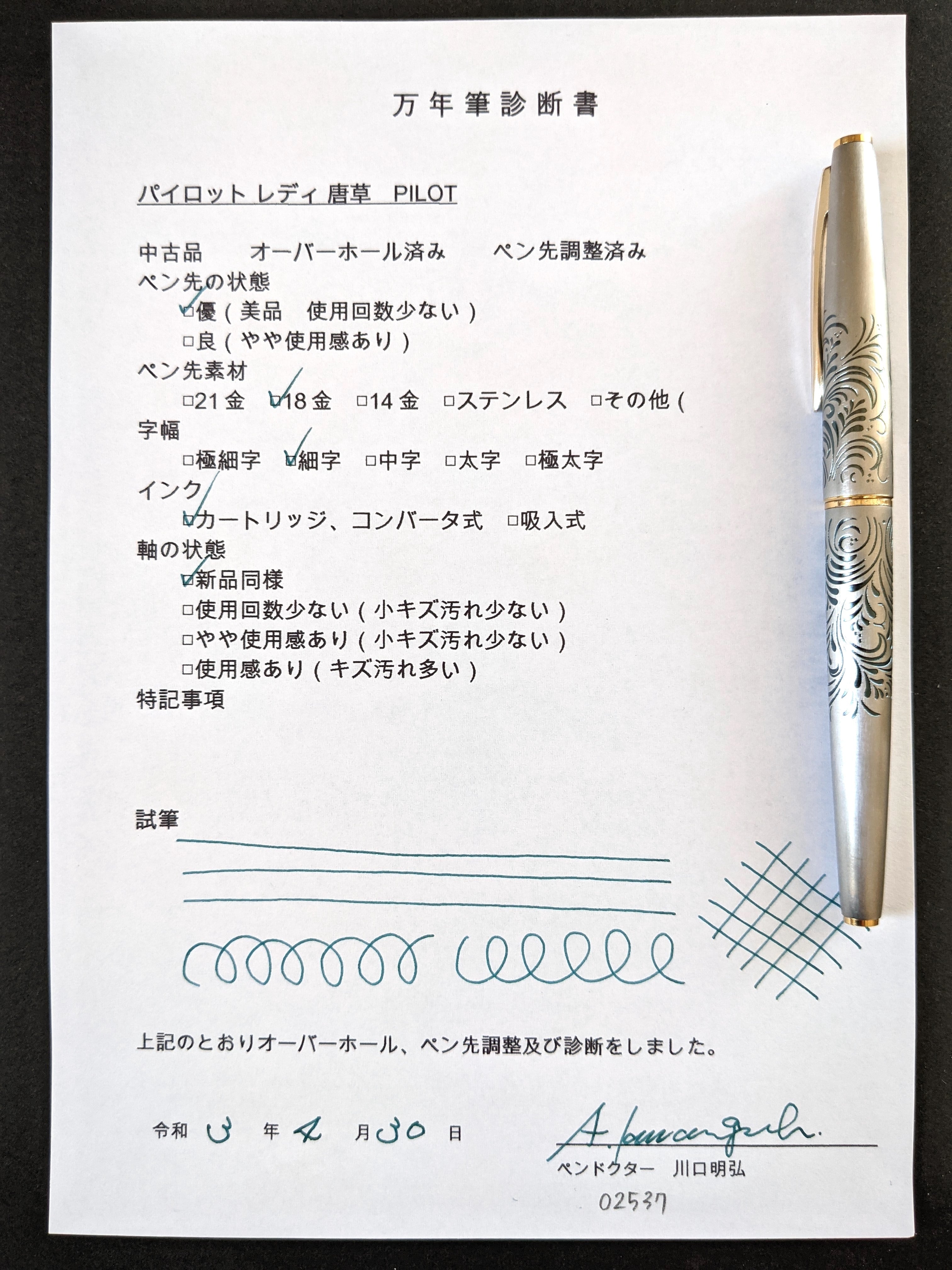 70s パイロット レディ 唐草模様 ブルーカバー PILOT （細字） 18K