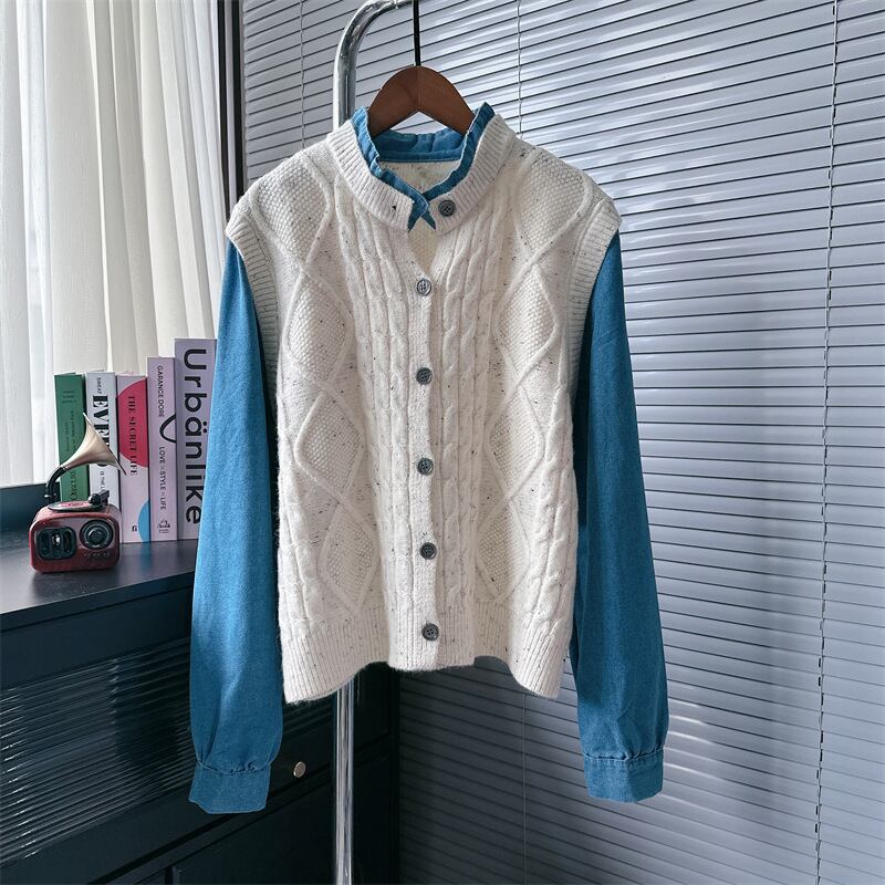 【outer】デニム切り替えニットカーデ M25579