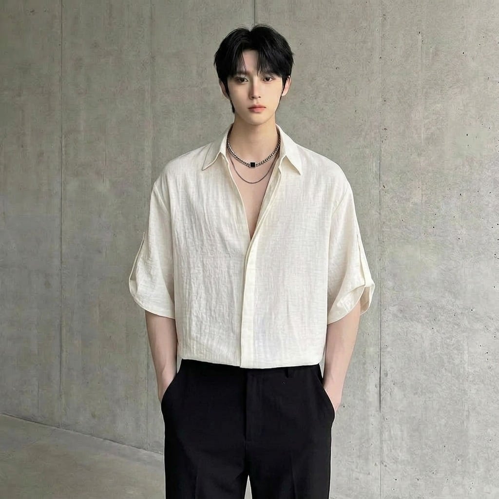 比翼デザイン オーバーサイズドレープシャツ 3カラー D12260