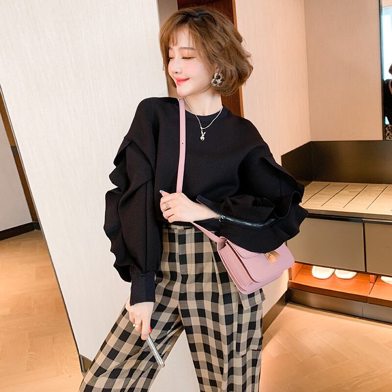 レースジッパースリーブソリッド カラーセーター オータム コットン 秋物 ソリッドカラー ステッチ MIUCO59178982599