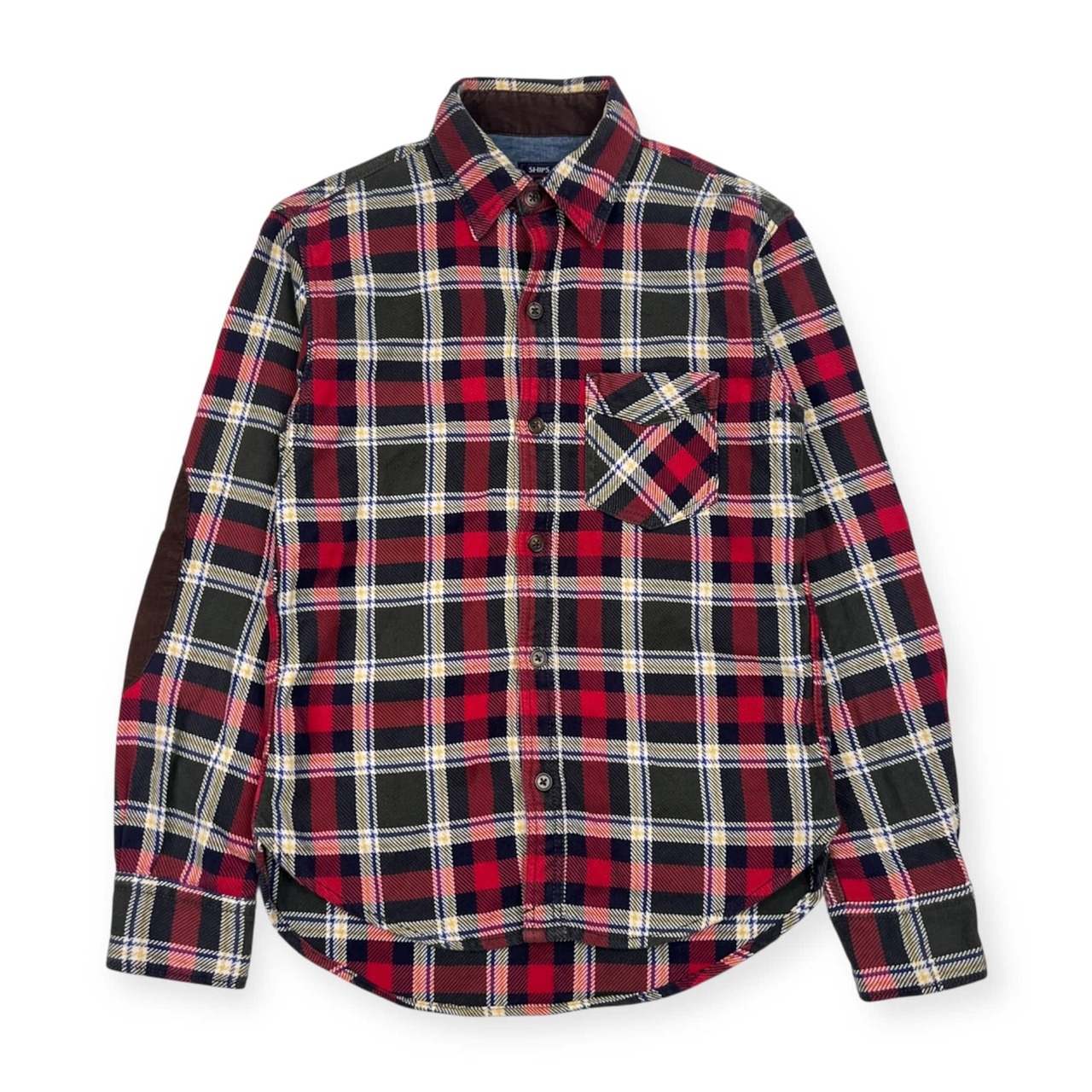 SHIPS シップス チェック エルボーパッチ 長袖 ネルシャツ M/マルチ メンズ