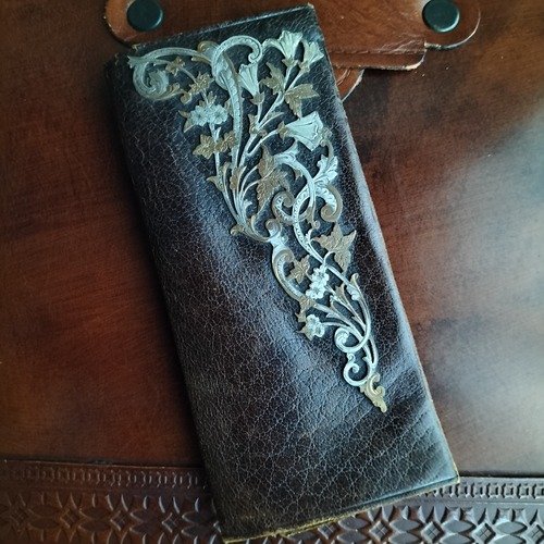 Antique Silver Leather Wallet or Card Holder