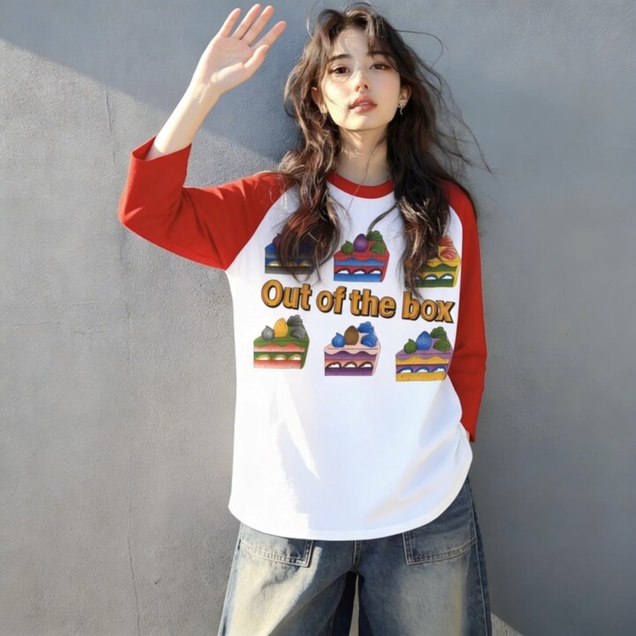 DHD(C)002【ラグランスリーブ（レッド）　ショートケーキ】