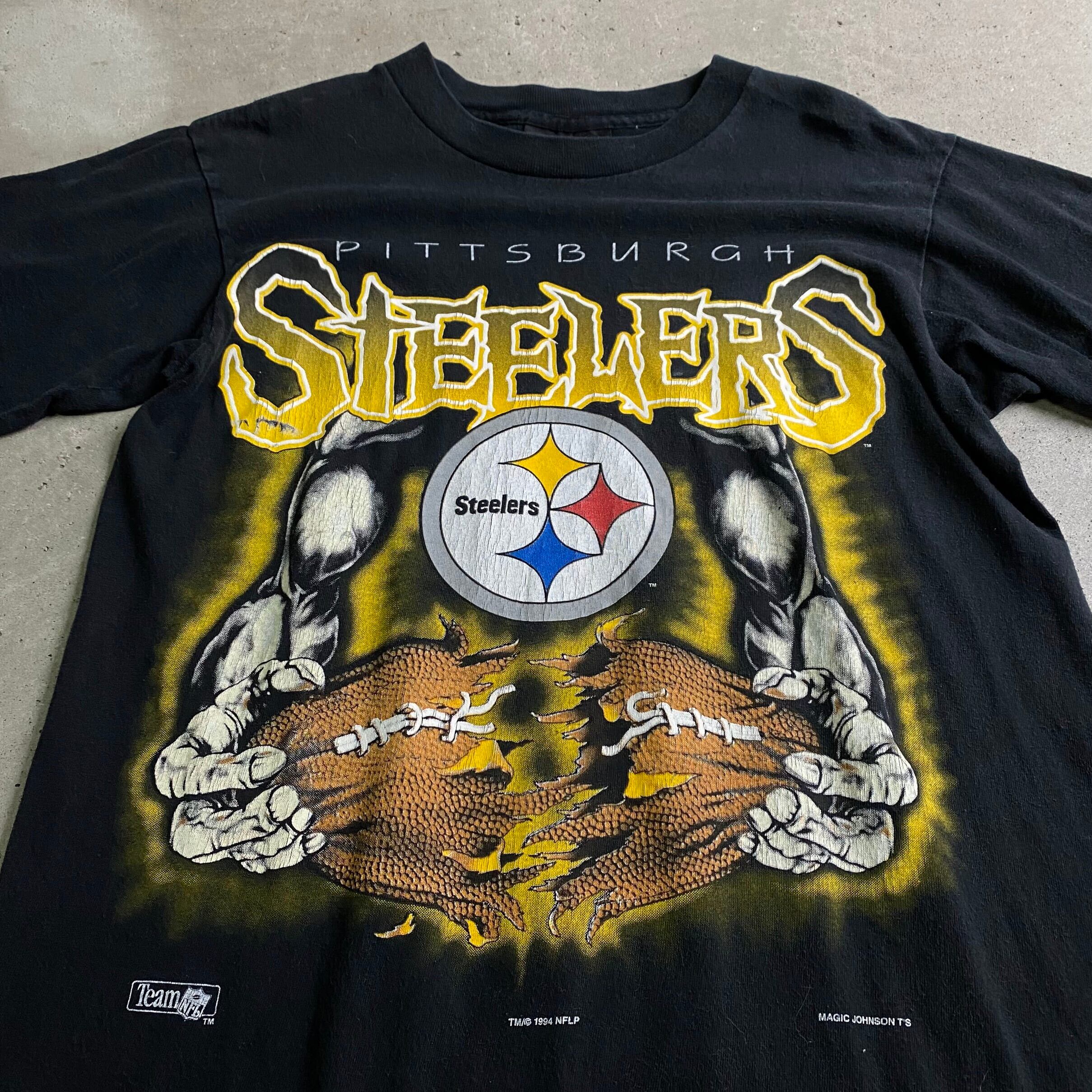 90s Pittsburgh Steelers 全面プリント クルーネック Tシャツ 90年代 ピッツバーグ・スティーラーズ NFL アメフト ホワイト L 90s - 00s ヴィンテージ  Vintage Used トップス カットソー 半袖【メンズ】