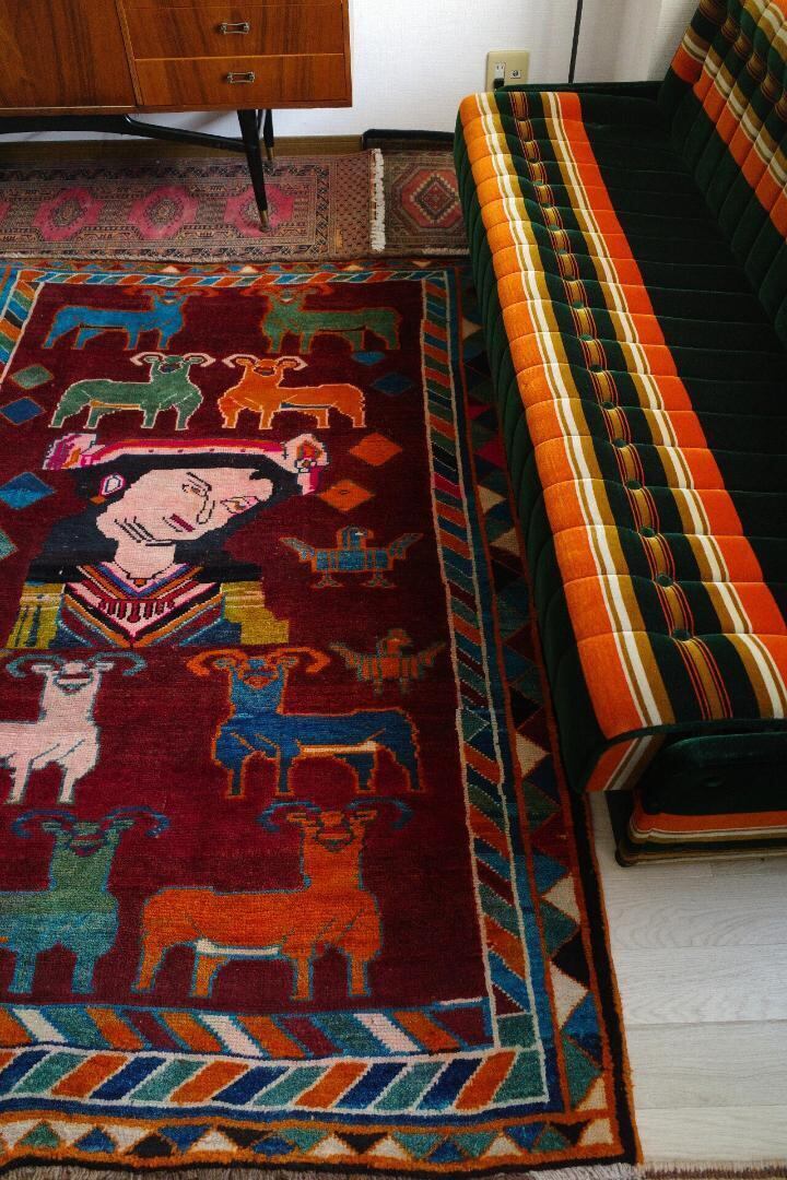 No.122 大型ヴィンテージラグ ペルシャ絨毯 シラーズ産(201×136cm) ウール