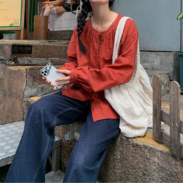 embroidered button-front shirt　J00263