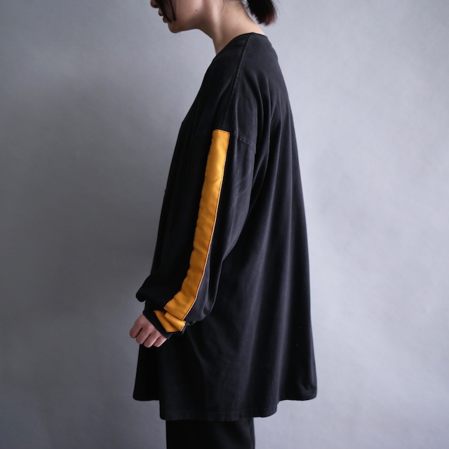 "刺繍" bi-color sleeve line 3XL over size l/s tee