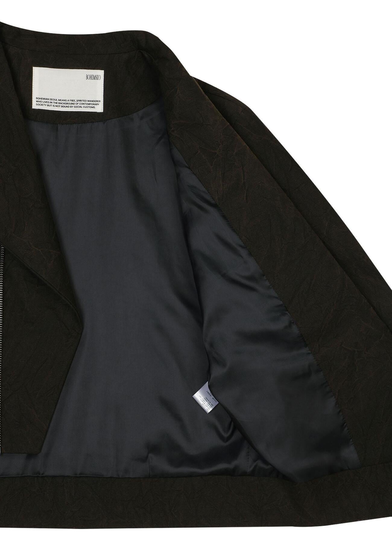 BOHEMIAN SEOUL] CREASED DIAGONAL ZIP JACKET, KHAKI BROWN 正規品