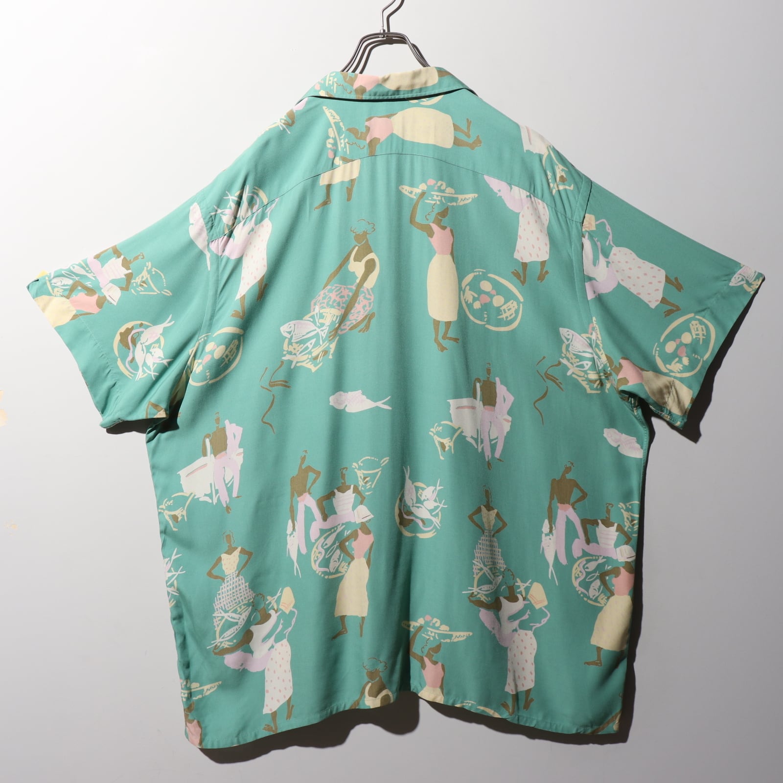 稀少 Mint Condition 2XL レーヨン 黒人 総柄 ミントグリーン 稀少 Mint Condition 2XL レーヨン 黒人 総柄 ミントグリーン