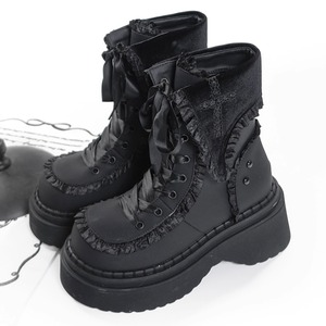 ゴシッククロスフラップ厚底ショートブーツ（2パターンあり）（lli_6571）