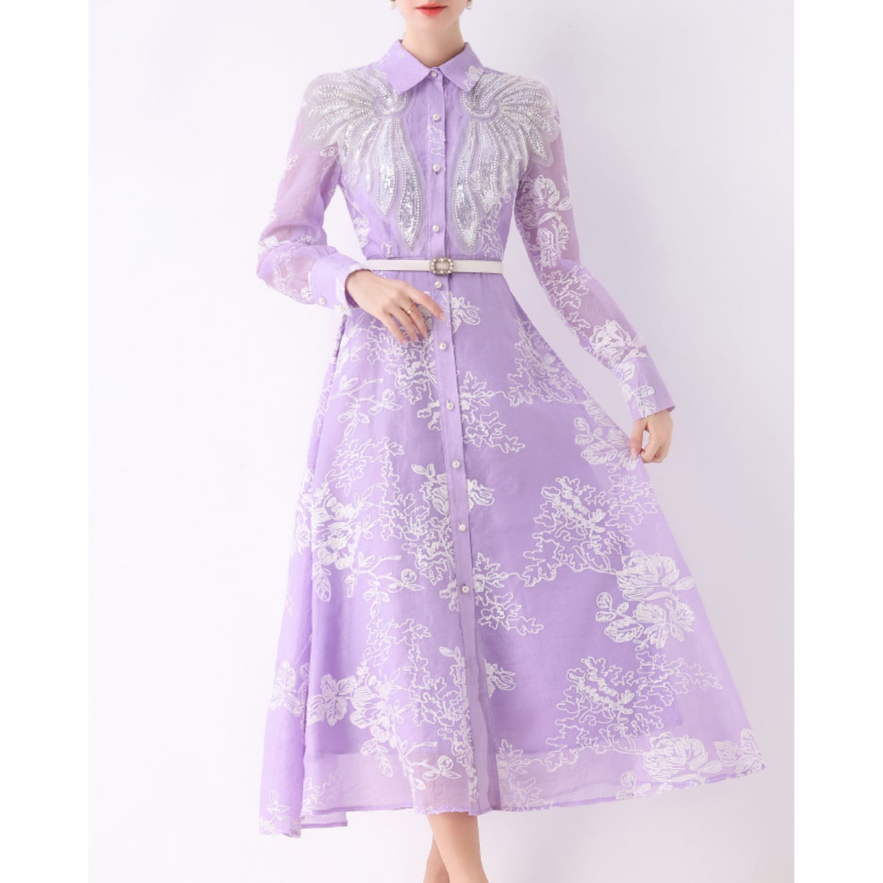 ルミエールエンブロイダリーシャツワンピース L1997