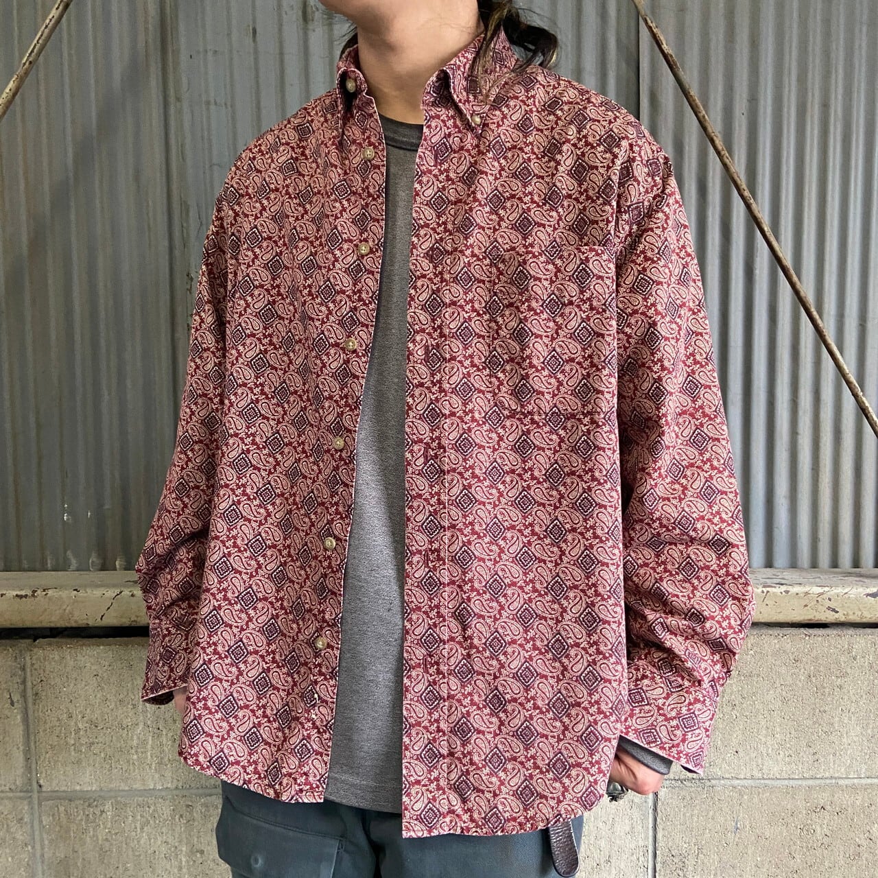 NATURAL ISSUE 長袖 総柄 ペイズリー柄 ボタンダウンシャツ メンズM 