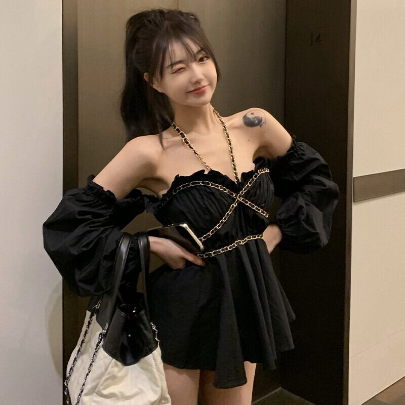 Tシャツ サマーウェストショートスタンダードスリーブトップス ロング ランタンスリーブ レトロ 夏物 ガールズファッション92718788330