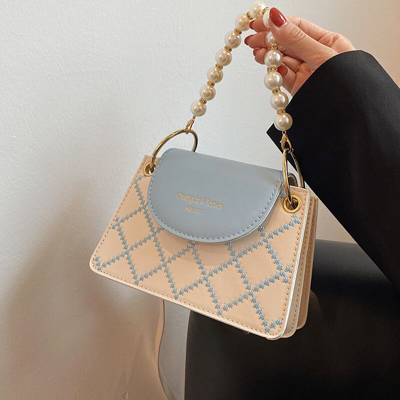 サマーパール 夏物 真珠 スクウェア メッセンジャーバッグ 手作りハンドバック38486126491