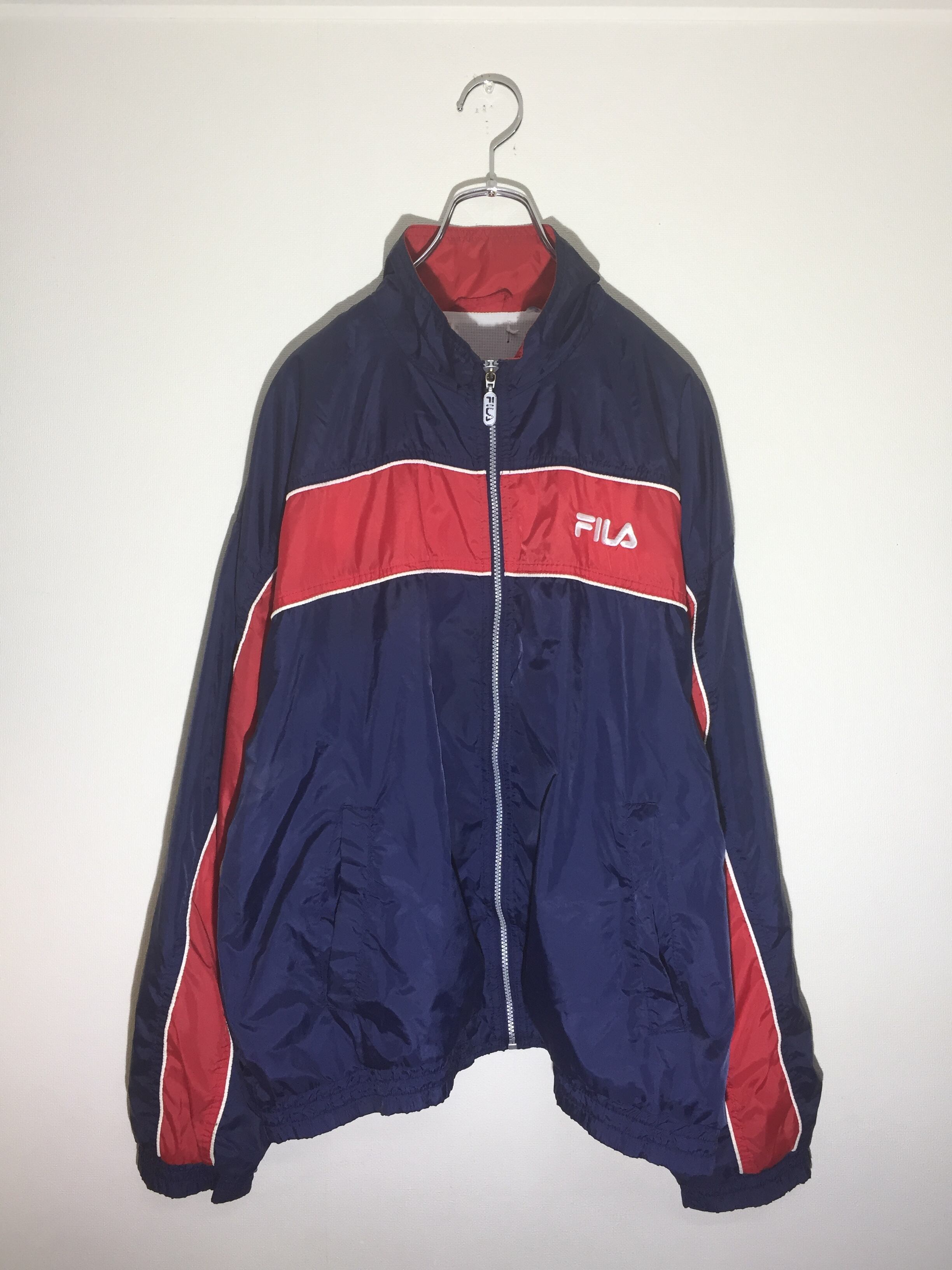 【90s】FILA ナイロン ジャケット フード 蛍光 グリーン  刺繍