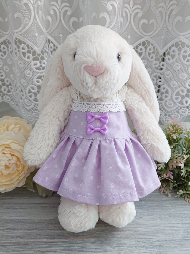 ガーリーリボンレースのワンピースパープル Jellycatジェリーキャットぬいぐるみ服ぬいぐるみドレス Fraise Dress ガーリーリボンレースのワンピースパープル Jellycatジェリーキャットぬいぐるみ服ぬいぐるみドレス Fraise Dress