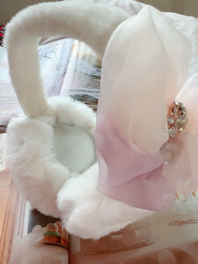 ダブルリボンイヤーマフ～Lavender＆Smoky～