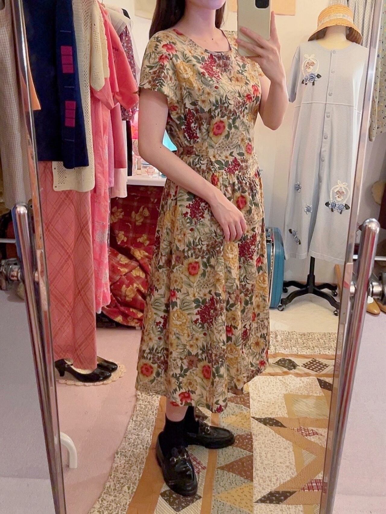 botanical flower waist ribbon one-piece