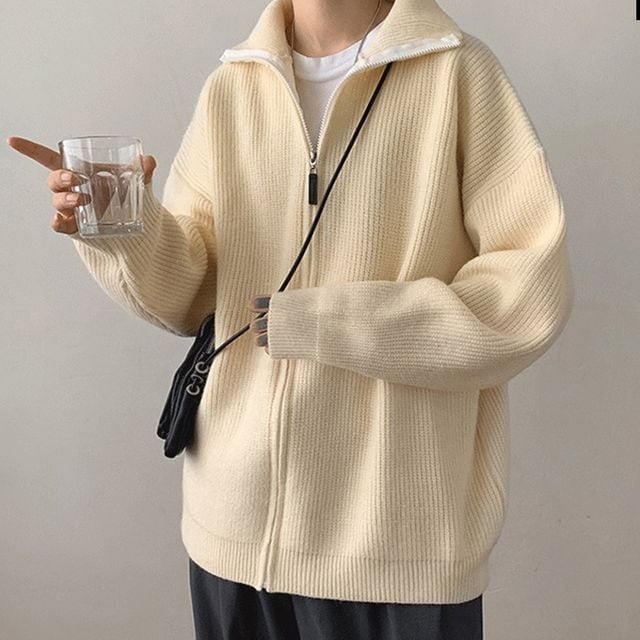カーディガン タートルネック ジッパー カジュアル シンプル 予約販売】タートルネック ニット セーター メンズ カーディガン