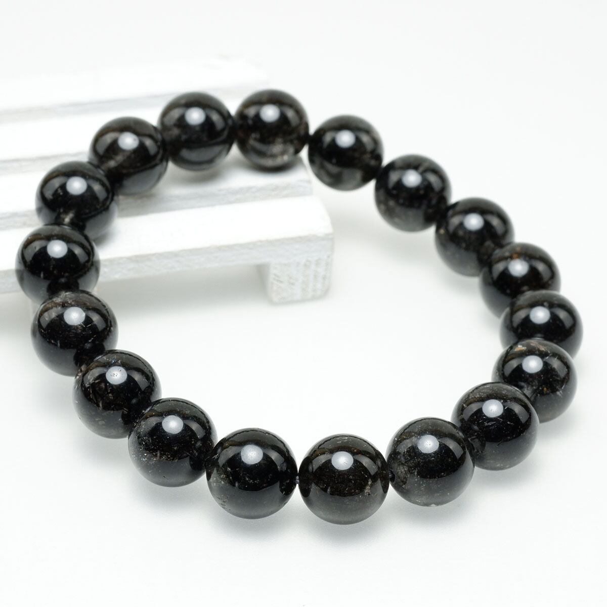 ブラックルチルクォーツ ブレスレット 12mm ブラックトルマリン トルマリネイテッドクォーツ 一点物 メール便可 [M便 1/10] 111-47163