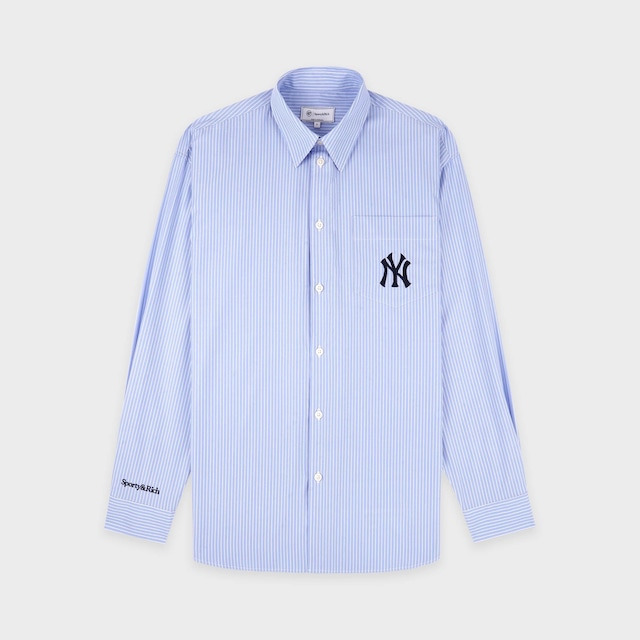 Sporty&Rich　Heritage Yankees Serif Oversized Shirt　BLUE STRIPE
