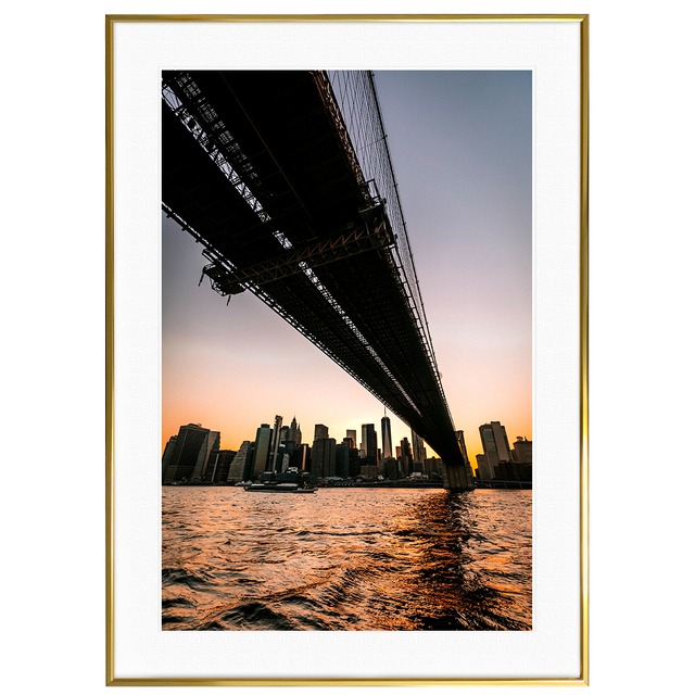 アメリカ写真 ニューヨーク 夕日のブルックリンブリッジ インテリア アートポスター額装 AS1606