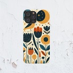 受注生産 iPhoneケース 黄色い太陽と黒い花の民芸柄｜フォークアート FMSY061A