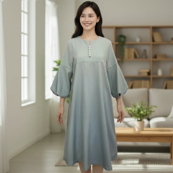 【トワレ toilette 新品】 ワンピース パフ袖 パール ロングワンピ 433-033 フリーサイズ ミント toilette 大人可愛い ミセス キレイメ 普段着 おしゃれ着 デイリーファッション 大人スタイル レディース アパレル 女性 30代 40代 50代 60代 洋服 婦人服 可愛い服