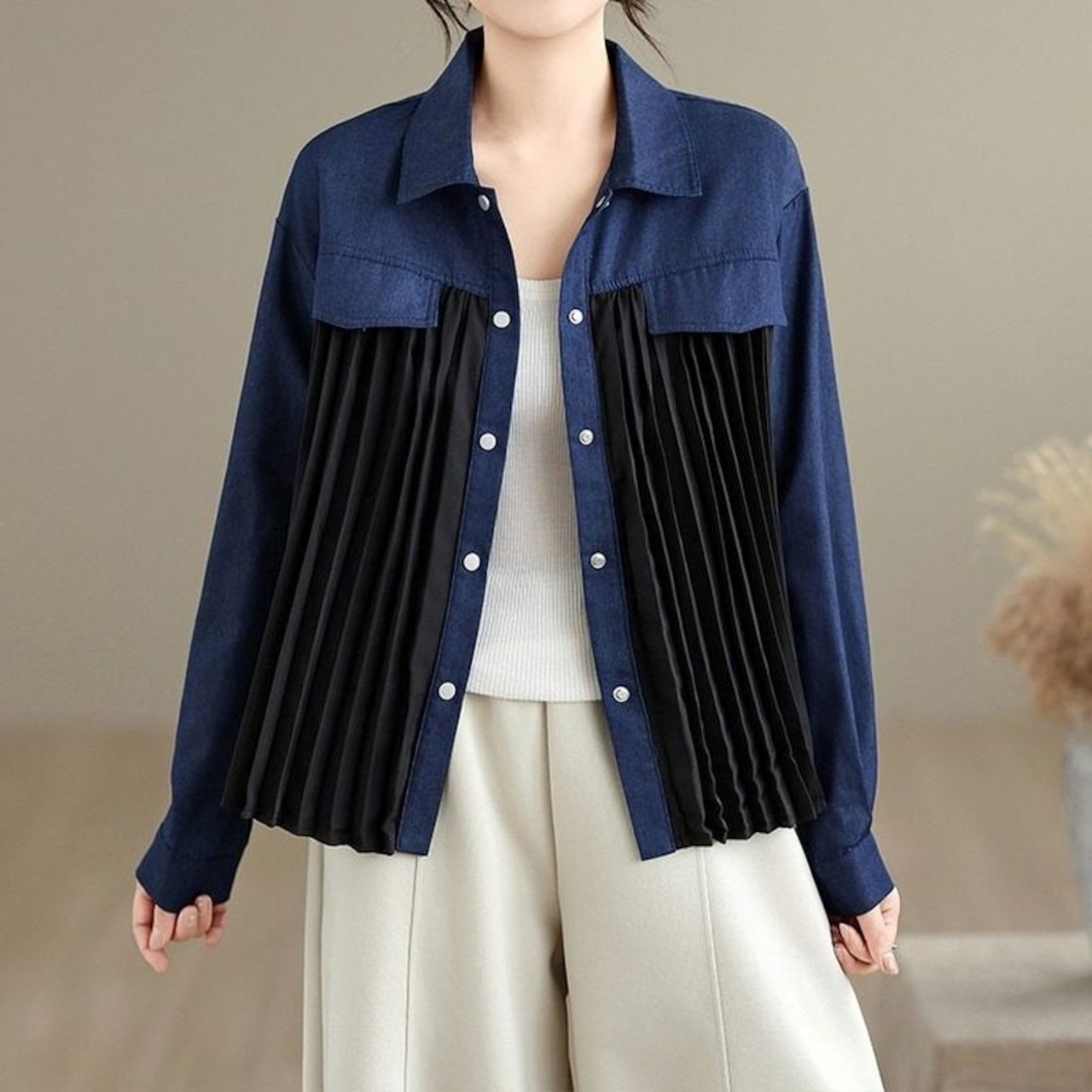 プリーツ 切替 デザイン シャツ  00360