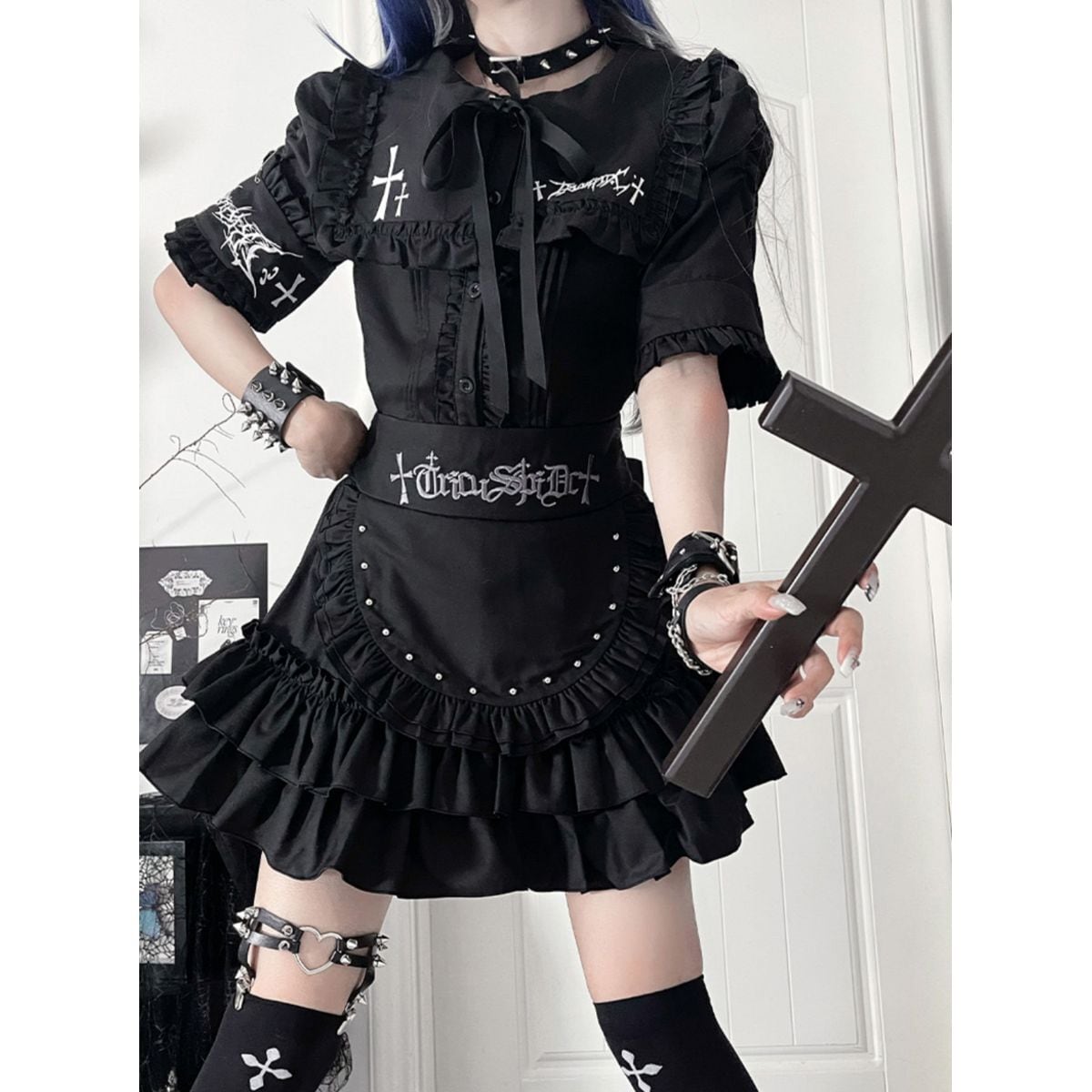 サブカル系フリルエプロン付きメイド服セット：スカート | Maiden's Rêve