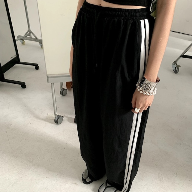 Side Stripe Drawstring Wide Pants