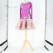 社交ダンス 衣装 ラテン ドレス ワンピース パーティ 発表会 和柄 珍しい 特徴的 花柄 個性的 軽い デモ 競技 ダンス パープル系 ピンク系 フラワープリント ステージパフォーマンス ラテンダンス 発表用