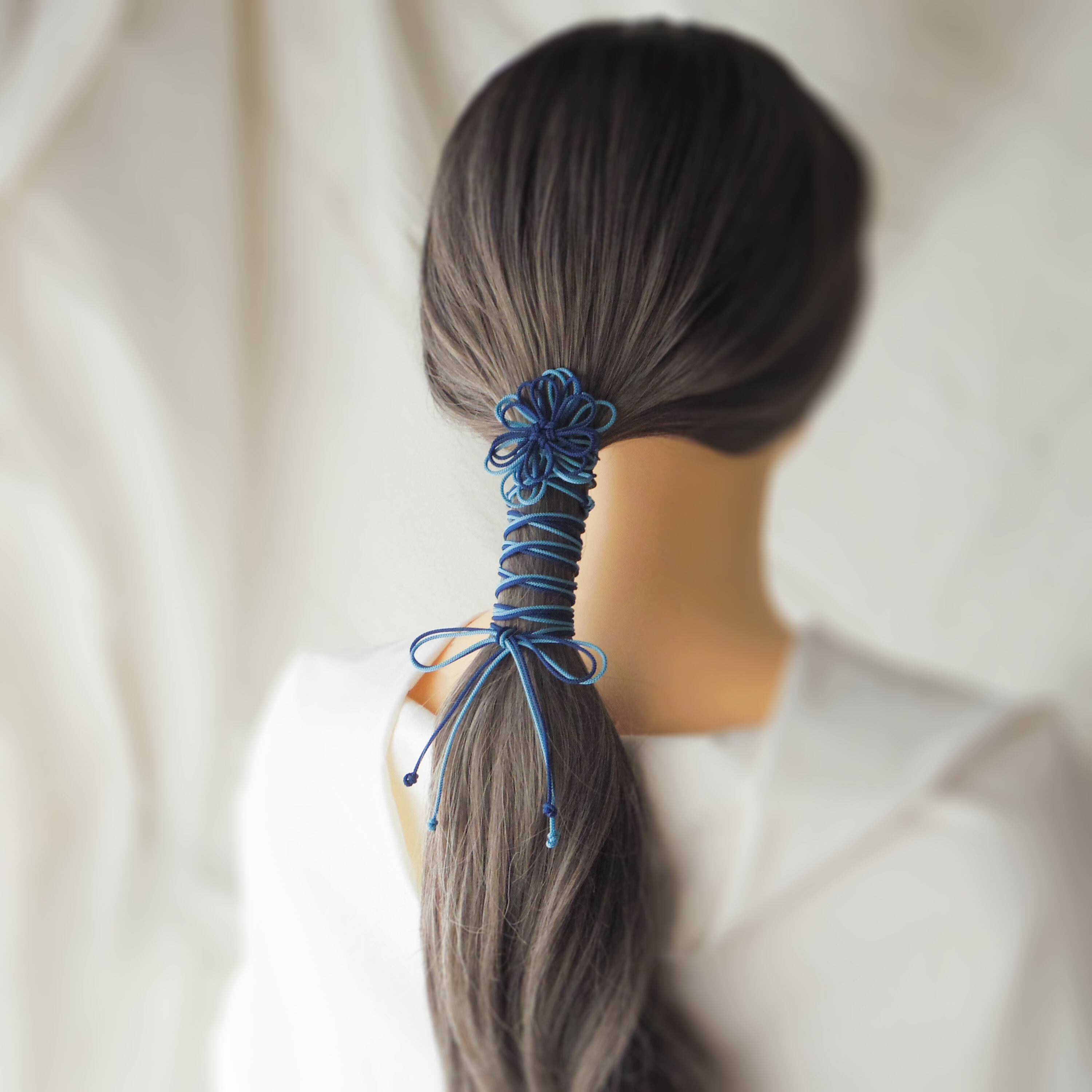 飾り結びヘアゴム「ときひたり、君」(濃青×縹)|着物・浴衣に簡単アレンジで和装ヘア