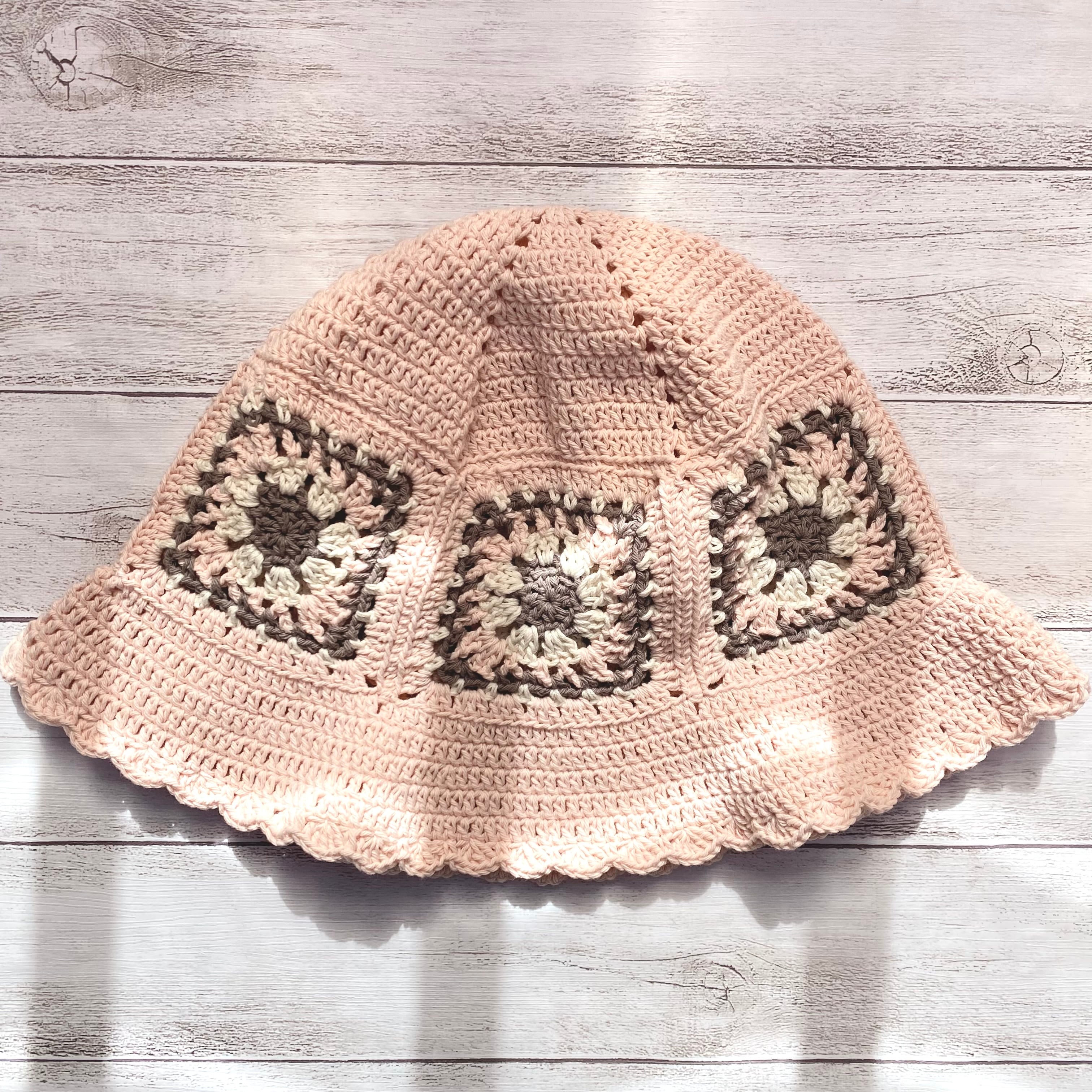 NO.3122010】ハンドメイド クロシェハット グラニースクエア ハット