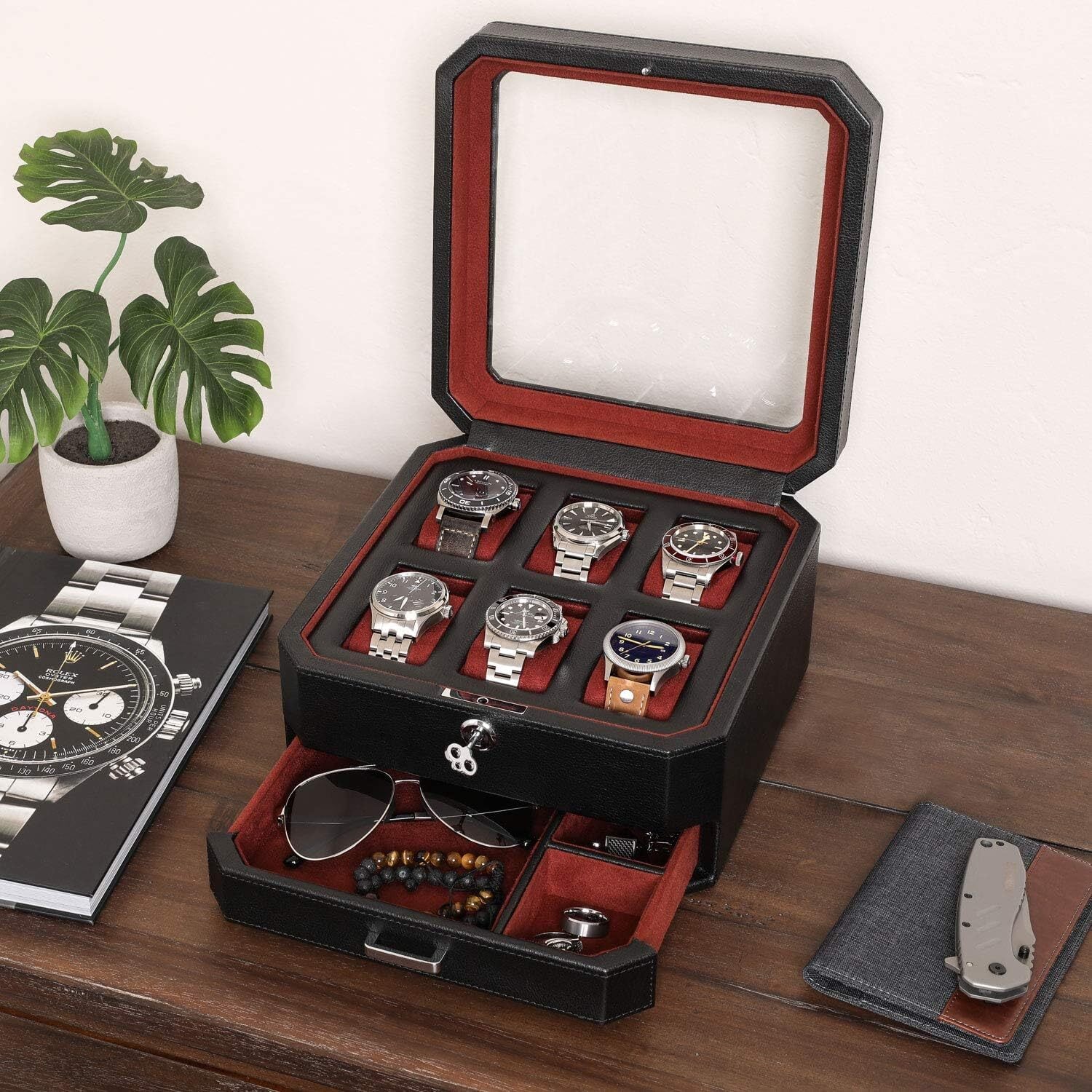 ROTHWELL 6スロット レザーウォッチボックス バレットドロワー付