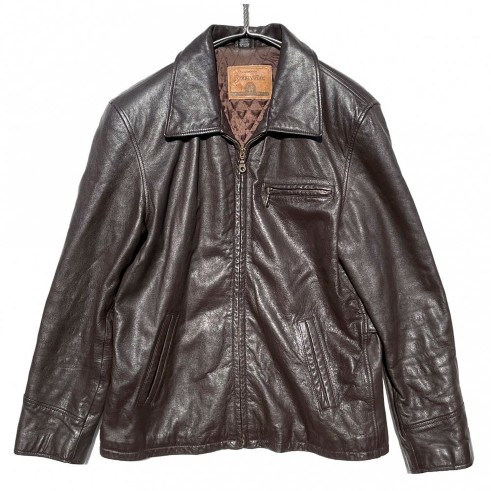 ST.JOHNS BAY] Single Zip-up Leather Jacket [1990s] Vintage Single