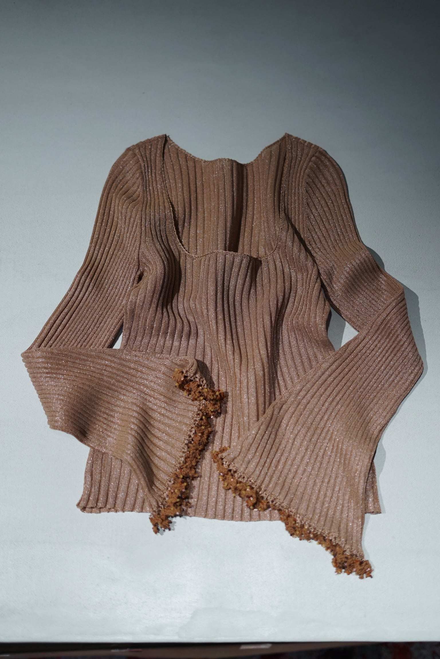 Mame Kurogouchi / Beaded Flared Sleeve Knit Top ( BROWN Mame Kurogouchi / Beaded Flared Sleeve Knit Top ( BROWN