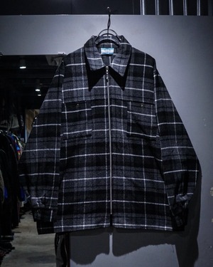 【add (C) vintage】Monotone Plaid Pattern Zip Up Shirt Jacket